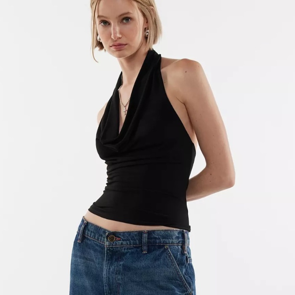 UO Silence + Noise Coyote Cowl Neck Halter Top